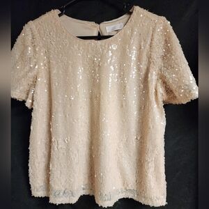 LC Lauren Conrad Sparkling Beige Sequin Blouse